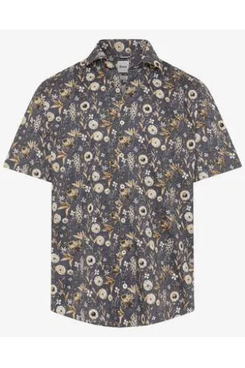 BRAX Ultra light Hemd Hardy beach geblümt Modern Fit Kurzarm