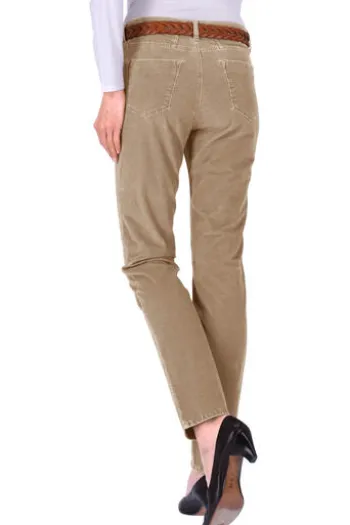 BRAX Velvet-Hose Carola beige Feminine Fit in Struktursamt- Optik