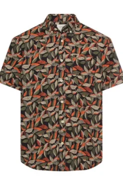 camel active Hemd burned Orange geblümt Regular Fit Kurzarm
