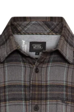 camel active Hemd dark brown kariert Regular Fit Langarm