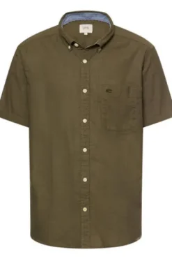 camel active Hemd deep olive gestreift Regular Fit Kurzarm
