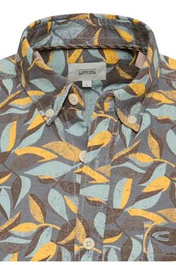 camel active Hemd sun yellow geblümt Regular Fit Kurzarm