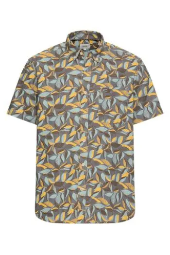camel active Hemd sun yellow geblümt Regular Fit Kurzarm