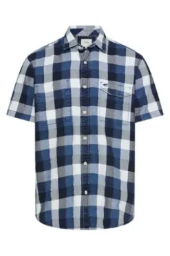 camel active Karo Hemd indigio blue kariert Regular Fit Kurzarm