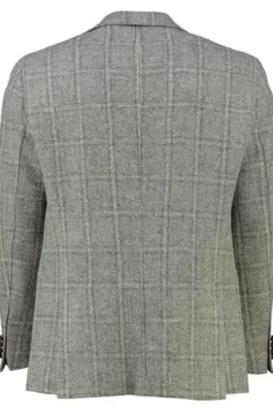 CARL GROSS Harris Tweed Sakko grau kariert Fischgrät-Dessin