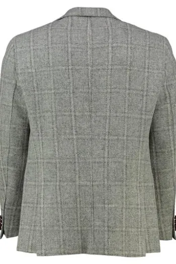 CARL GROSS Harris Tweed Sakko grau kariert Fischgrät-Dessin