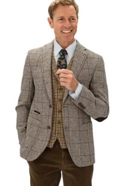 CARL GROSS Harris Tweed Sakko beige kariert Fischgrät