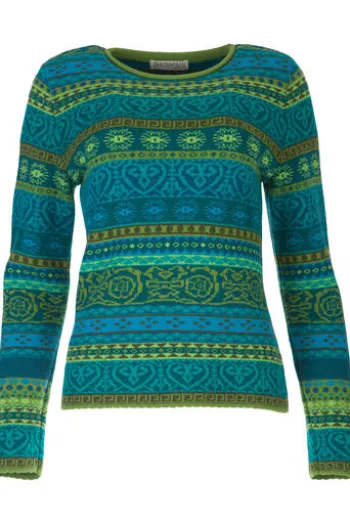 DUNQUE Jacquard-Pullover grün-bunt gemustert
