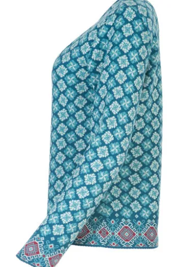 DUNQUE Jacquard-Pullover Petrol-bunt gemustert