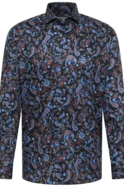 ETERNA Hemd blau gemustert Comfort Fit Langarm