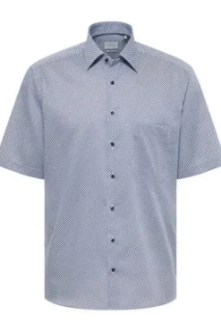 ETERNA Hemd blau gepunktet Comfort Fit Kurzarm