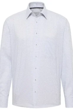 ETERNA Hemd blau kariert Comfort Fit Langarm
