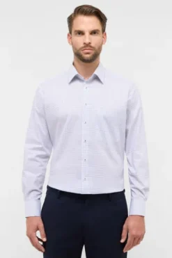 ETERNA Hemd blau kariert Comfort Fit Langarm