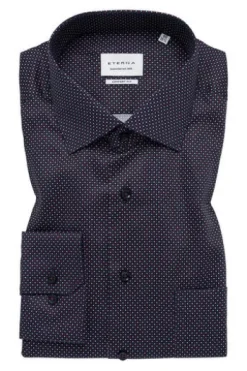 ETERNA Hemd bordeaux/blau gepunktet Comfort Fit Langarm