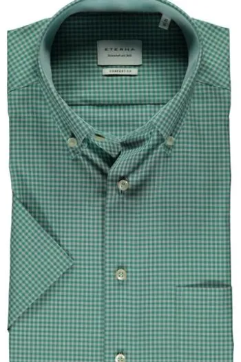 ETERNA Hemd grün kariert Comfort Fit Kurzarm Button-down