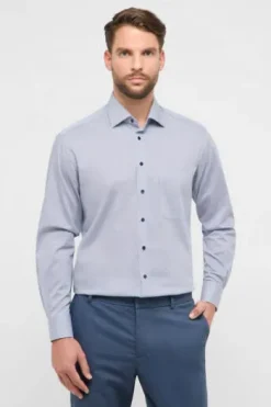 ETERNA Hemd himmelblau gemustert Comfort Fit Langarm