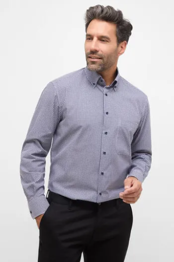 ETERNA Hemd marine kariert Comfort Fit Langarm Button-down