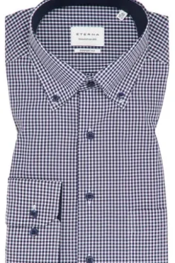 ETERNA Hemd marine kariert Comfort Fit Langarm Button-down