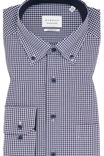 ETERNA Hemd marine kariert Comfort Fit Langarm Button-down