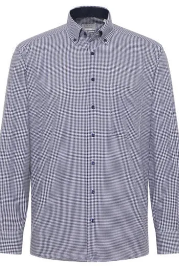 ETERNA Hemd marine kariert Comfort Fit Langarm Button-down