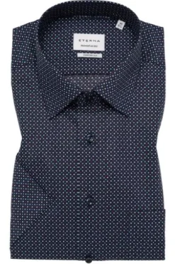 ETERNA Hemd navy gepunktet Comfort Fit Kurzarm