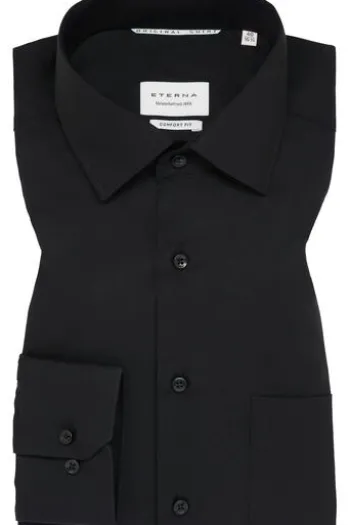 ETERNA Hemd schwarz Comfort Fit Langarm Popeline