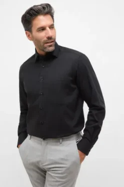 ETERNA Hemd schwarz Comfort Fit Langarm Popeline