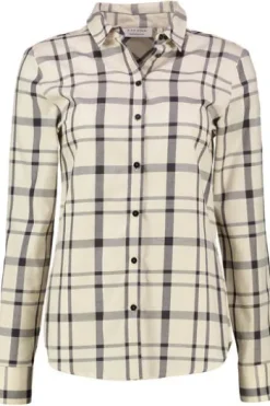 ETERNA Karo-Bluse beige kariert Langarm in weicher Baumwoll-Mix Qualität