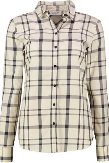ETERNA Karo-Bluse beige kariert Langarm in weicher Baumwoll-Mix Qualität