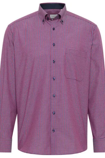 ETERNA Karo Hemd bordeaux kariert Comfort Fit Langarm Button-down