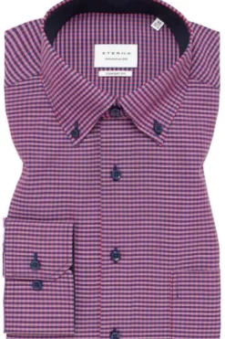 ETERNA Karo Hemd bordeaux kariert Comfort Fit Langarm Button-down
