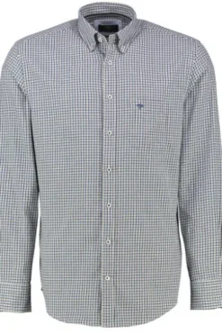 FYNCH HATTON Hemd blau/beige kariert Regular Fit Langarm