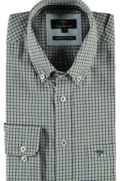 FYNCH HATTON Hemd blau/beige kariert Regular Fit Langarm