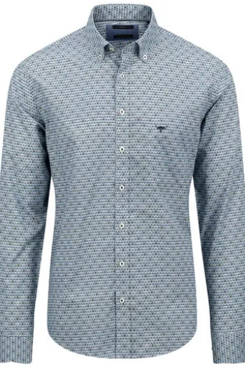 FYNCH HATTON Hemd blau/grün gemustert Regular Fit Langarm Button-Down