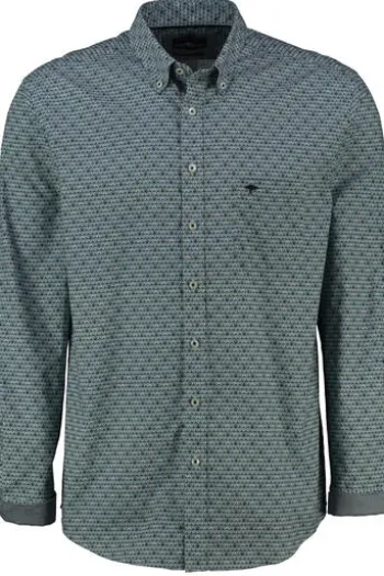 FYNCH HATTON Hemd blau/grün gemustert Regular Fit Langarm Button-Down