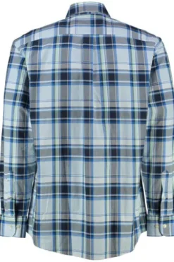 FYNCH HATTON Hemd blau/grün kariert Comfort Fit Langarm Button-down