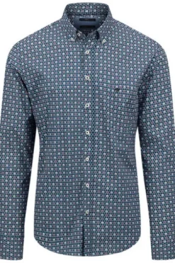 FYNCH HATTON Hemd blau/rot gemustert Regular Fit Langarm Button-Down