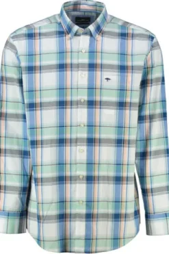 FYNCH HATTON Hemd grün/blau kariert Comfort Fit Langarm Button-down