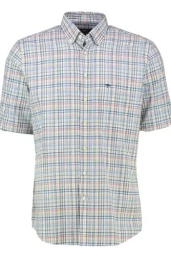 FYNCH HATTON Hemd rot kariert Regular Fit Kurzarm