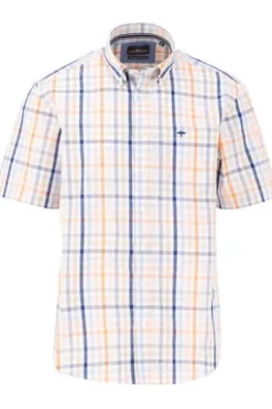 FYNCH HATTON Hemd sunny orange kariert Regular Fit Kurzarm