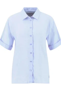 FYNCH HATTON Leinen-Bluse cornflower blue Kurzarm