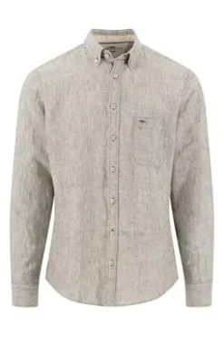 FYNCH HATTON Leinen Hemd dark khaki Casual Fit