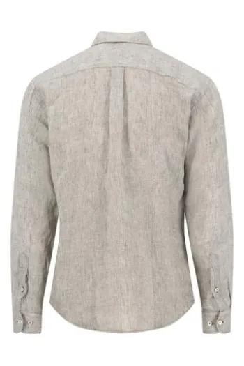 FYNCH HATTON Leinen Hemd dark khaki Casual Fit