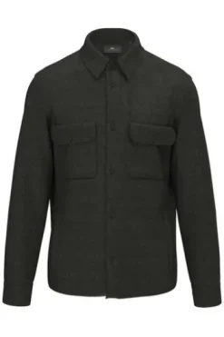 FYNCH HATTON Leinen Overshirt Herringbone dark khaki Casual Fit