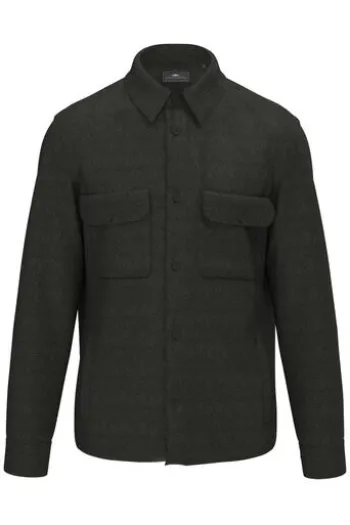 FYNCH HATTON Leinen Overshirt Herringbone dark khaki Casual Fit