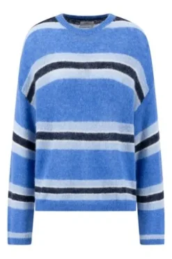 FYNCH HATTON Pullover pacific blue gestreift in softer Woll-Mixqualität