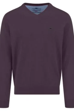 FYNCH HATTON V-Ausschnitt Pullover aubergine Casual Fit