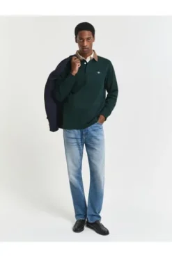 GANT Cord Collar Heavy Polo Shirt tartan green