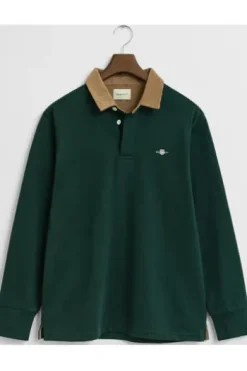GANT Cord Collar Heavy Polo Shirt tartan green