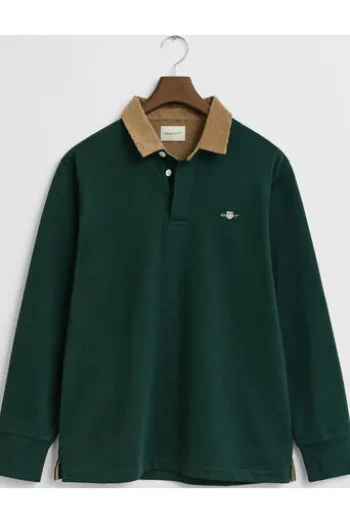 GANT Cord Collar Heavy Polo Shirt tartan green
